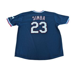 EUC St. Louis Cardinals Mens XL Simba 23 Mesh Jersey Vneck Blue Short Sleeve